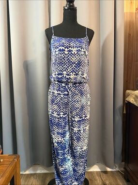 Blue Printed Wide-Leg Jumpsuit